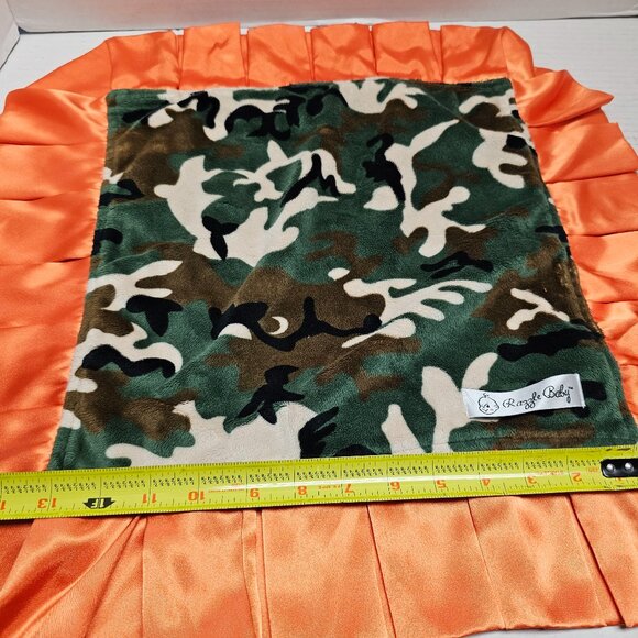 Security Lovey Blanket Camo Camouflage Orange Satin Edge Green Black Razzle Baby - Picture 5 of 8